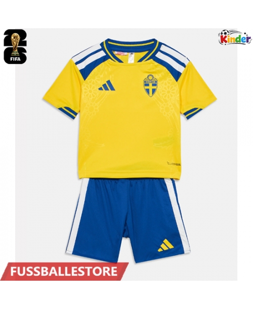 Günstige Schweden Heimtrikotsatz Kinder WM 2026 Kurzarm (+ Kurze Hosen)
